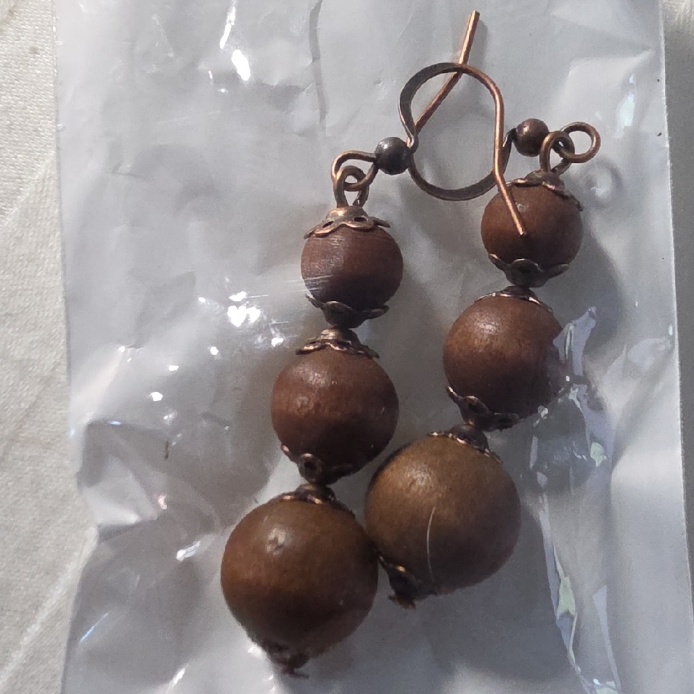 Elegant Brown Wooden Beaded Earrings